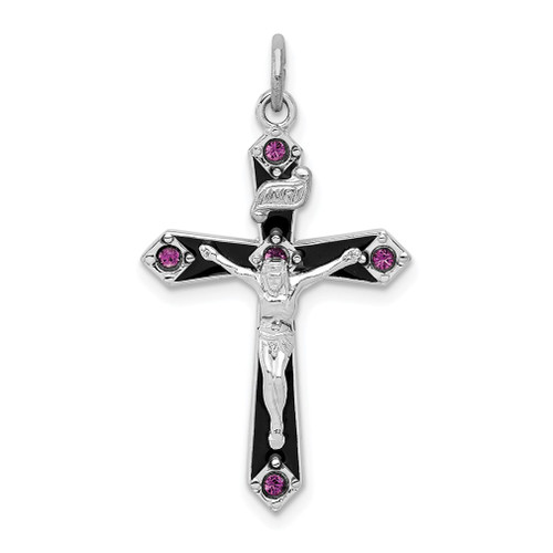 Lex & Lu Sterling Silver Blk Epoxy Purple CZ INRI Crucifix Cross Pendant - Lex & Lu