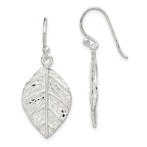 Lex & Lu Sterling Silver Leaf Textured Dangle Earrings - Lex & Lu