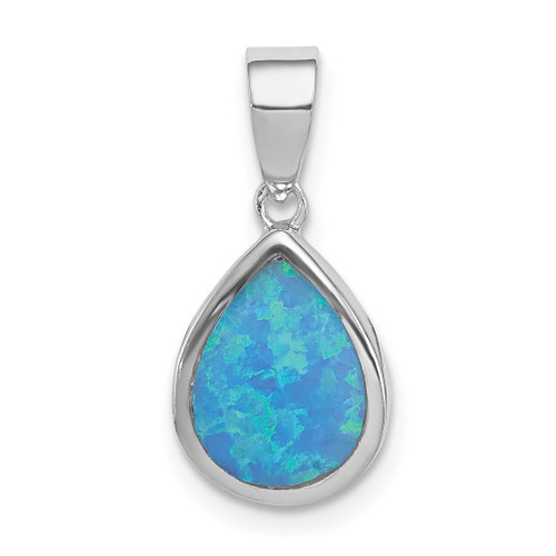 Lex & Lu Sterling Silver Synthetic Opal Polished Teardrop Pendant - Lex & Lu