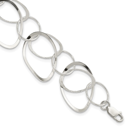 Lex & Lu Sterling Silver Polished & Textured Circle Bracelet 7.5'' - Lex & Lu