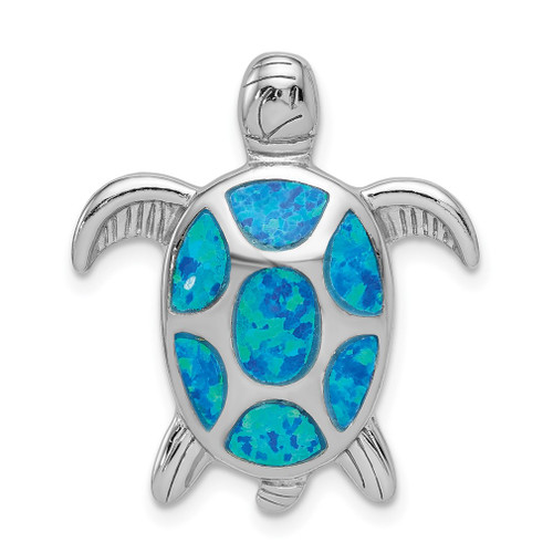 Lex & Lu Sterling Silver Created Blue Opal Turtle Slide - Lex & Lu