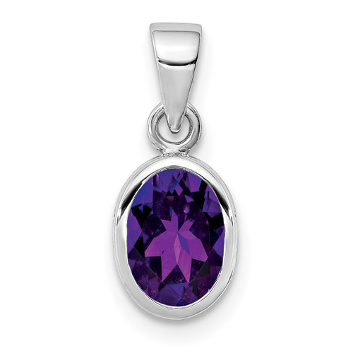 Lex & Lu Sterling Silver Polished Amethyst Oval Pendant - Lex & Lu