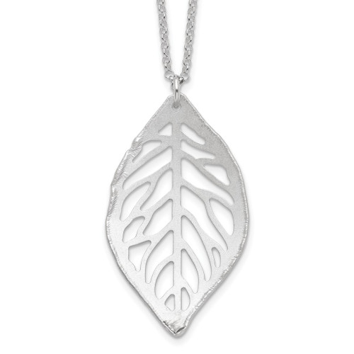 Lex & Lu Sterling Silver Satin Cut-out Leaf Necklace 18'' - Lex & Lu