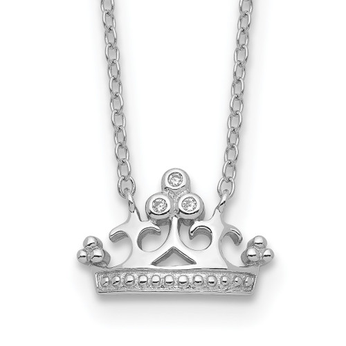Lex & Lu Sterling Silver CZ Crown Necklace 16'' - Lex & Lu