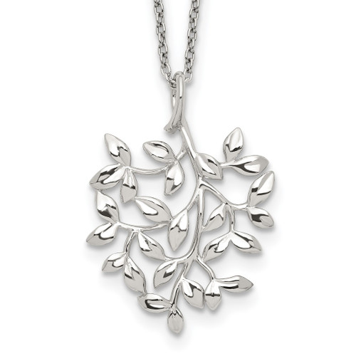 Lex & Lu Sterling Silver Polished Leaf Necklace 18'' - Lex & Lu