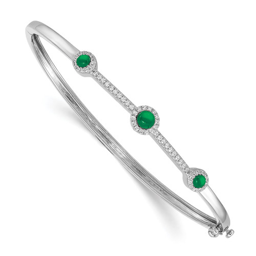 Lex & Lu 14k White Gold Diamond Emerald Bangle Bracelet - Lex & Lu