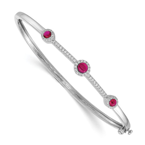 Lex & Lu 14k White Gold Diamond Ruby Bangle Bracelet - Lex & Lu