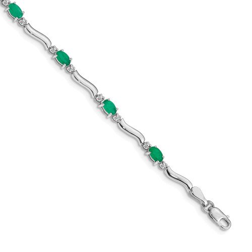 Lex & Lu 14k White Gold Diamond and Emerald Bracelet LAL487 - Lex & Lu