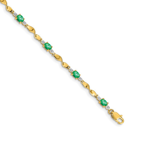 Lex & Lu 14k Yellow Gold Diamond and Emerald Oval Bracelet LAL491 - Lex & Lu