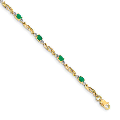 Lex & Lu 14k Yellow Gold Diamond and Emerald Oval Bracelet LAL497 - Lex & Lu