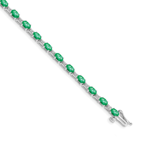 Lex & Lu 14k White Gold Diamond and Emerald Bracelet LAL526 - Lex & Lu