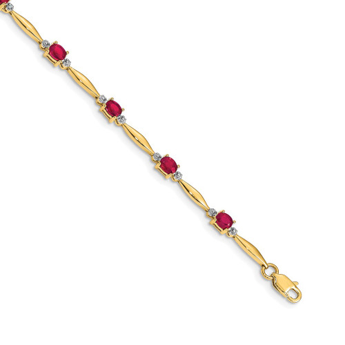 Lex & Lu 14k Yellow Gold Diamond and Composite Ruby Oval Bracelet LAL542 - Lex & Lu