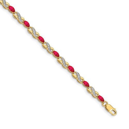 Lex & Lu 14k Yellow Gold Diamond and Ruby Bracelet LAL548 - Lex & Lu