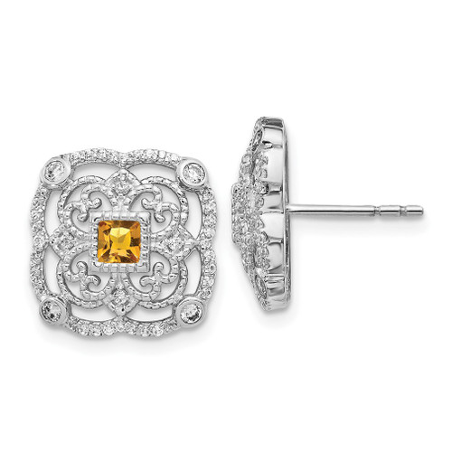 Lex & Lu 14k White Gold Diamond & Citrine Fancy Earrings LAL1077 - Lex & Lu