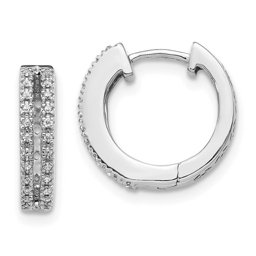 Lex & Lu 14k White Gold Diamond Hinged Round Hoop Earrings LAL1746 - Lex & Lu