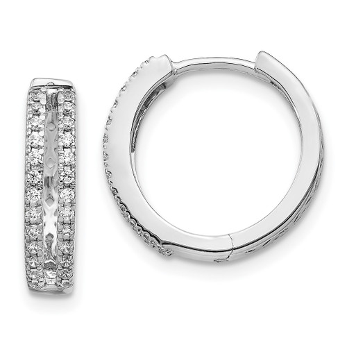 Lex & Lu 14k White Gold Diamond Hinged Round Hoop Earrings LAL1747 - Lex & Lu