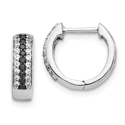 Lex & Lu 14k White Gold Black and White Diamond Hinged Hoop Earrings - Lex & Lu