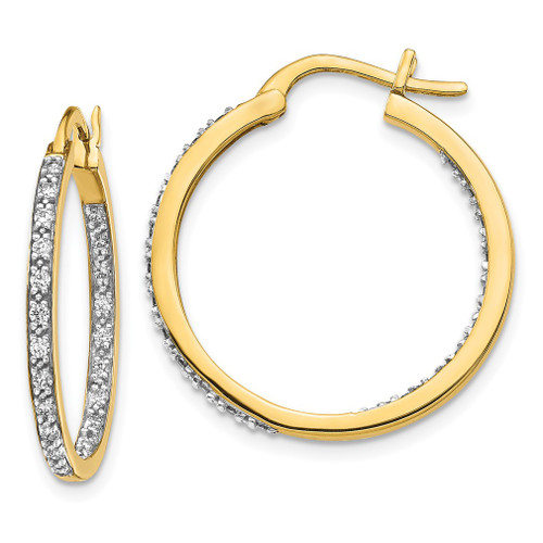 Lex & Lu 14k Yellow Gold AA Quality Completed Diamond In/Out Hoop Earrings LAL1817 - Lex & Lu