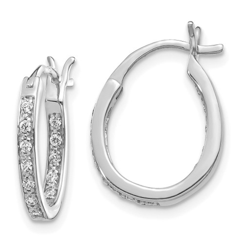 Lex & Lu 14k White Gold AA Quality Completed Diamond In/Out Hoop Earrings LAL1833 - Lex & Lu