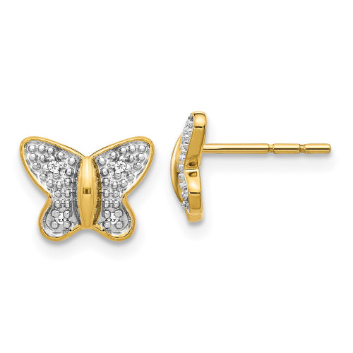 Lex & Lu 14k Yellow Gold w/Rhodium Diamond Butterfly Post Earrings - Lex & Lu