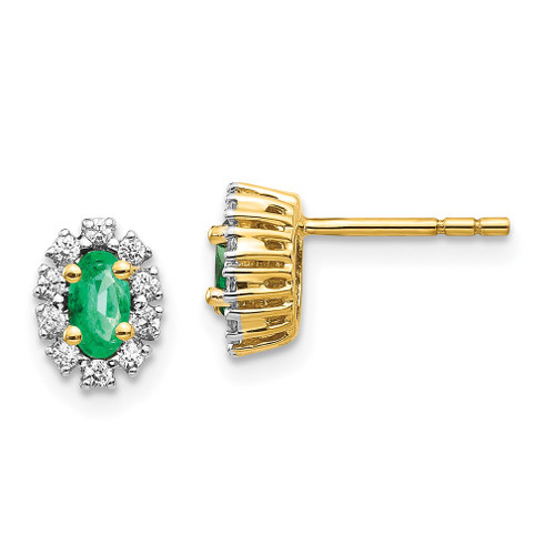 Lex & Lu 14k Yellow Gold 1/5Ct Diamond & Emerald Earrings - Lex & Lu