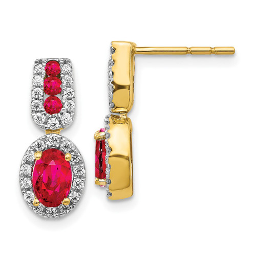 Lex & Lu 14k Yellow Gold AA Diamond & Ruby Earrings LAL2113 - Lex & Lu