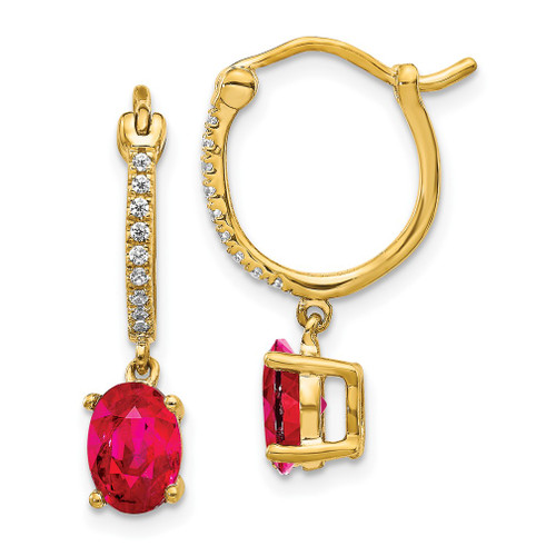 Lex & Lu 14k Yellow Gold 1/10ct Diamond & Ruby Dangle Hoop Earrings - Lex & Lu