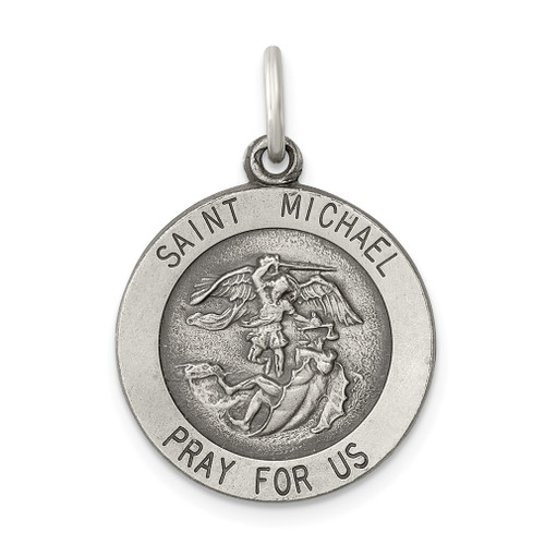 Lex & Lu Sterling Silver Antiqued Saint Michael Medal LAL21987 - Lex & Lu