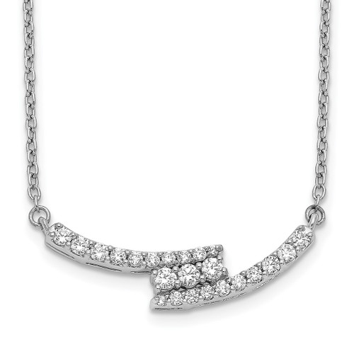 Lex & Lu 14k White Gold Diamond Curved Bar Necklace LAL2664 - Lex & Lu