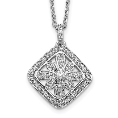 Lex & Lu 14k White Gold Diamond Vintage Necklace LAL2752 - Lex & Lu