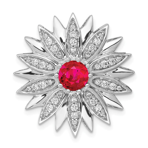 Lex & Lu 14k White Gold Diamond & Ruby Flower Chain Slide LAL2946 - Lex & Lu