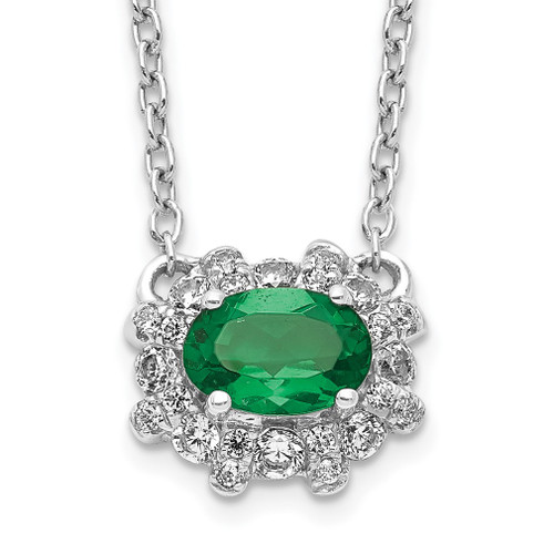 Lex & Lu 14k White Gold Diamond & Emerald Necklace LAL3128 - Lex & Lu