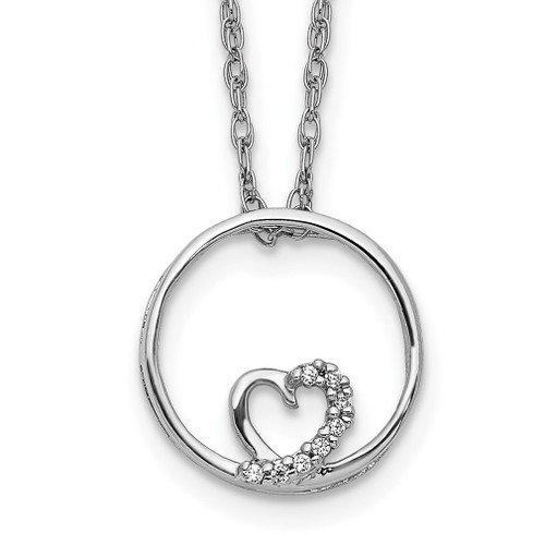 Lex & Lu 14k White Gold Circle & Heart Pendant w/Chain Necklace - Lex & Lu