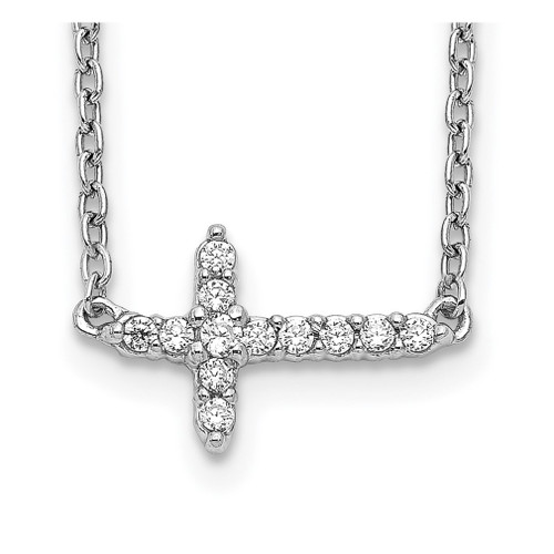 Lex & Lu 14k White Gold Diamond Cross 18'' Necklace LAL3420 - Lex & Lu