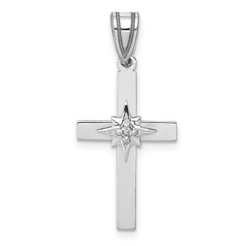 Lex & Lu 14k White Gold .01ct Diamond Cross Pendant - Lex & Lu