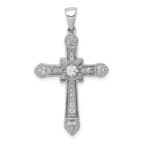 Lex & Lu 14k White Gold Filigree Diamond Cross Pendant LAL3946 - Lex & Lu