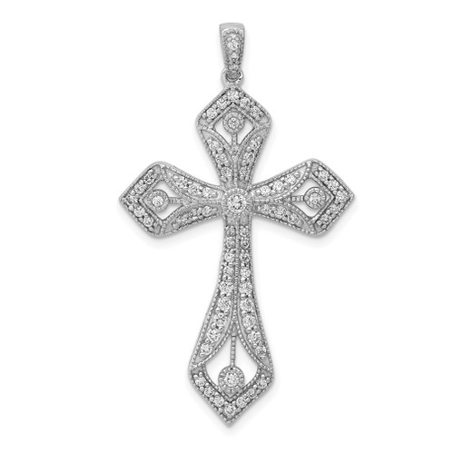 Lex & Lu 14k White Gold Diamond Cross Pendant LAL3958 - Lex & Lu