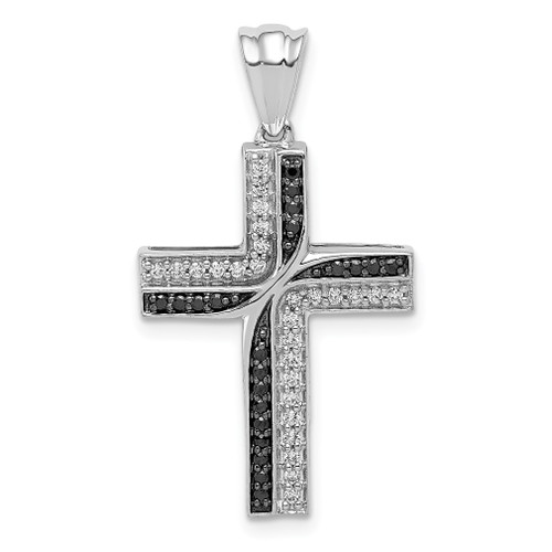 Lex & Lu 14k White Gold Black & White Diamond Cross Pendant - Lex & Lu