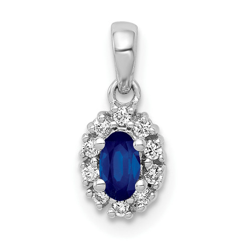 Lex & Lu 14k White Gold Diamond & Sapphire Oval Pendant LAL4215 - Lex & Lu