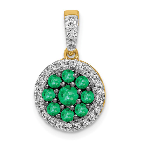 Lex & Lu 14k Two Tone Gold Diamond and Emerald Pendant - Lex & Lu