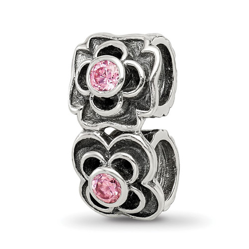 Lex & Lu Sterling Silver Reflections Pink CZ Connector Bead - Lex & Lu