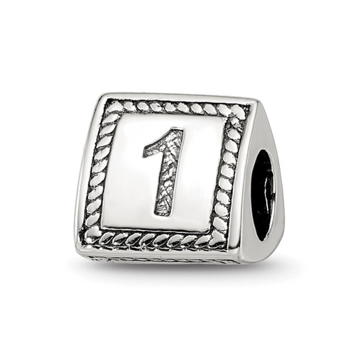 Lex & Lu Sterling Silver Reflections Number 1 Triangle Block Bead - Lex & Lu