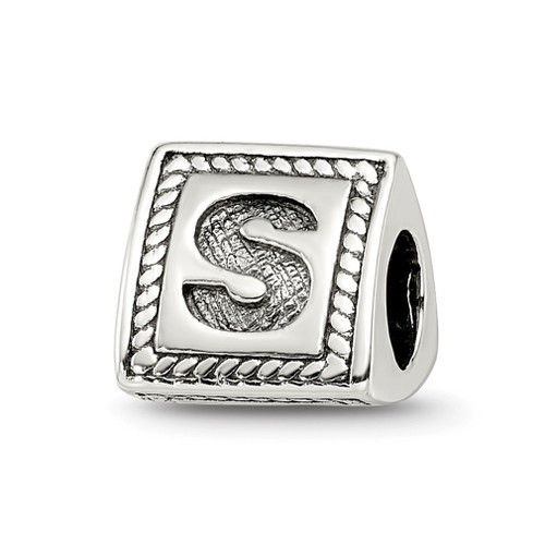 Lex & Lu Sterling Silver Reflections Letter S Triangle Block Bead - Lex & Lu