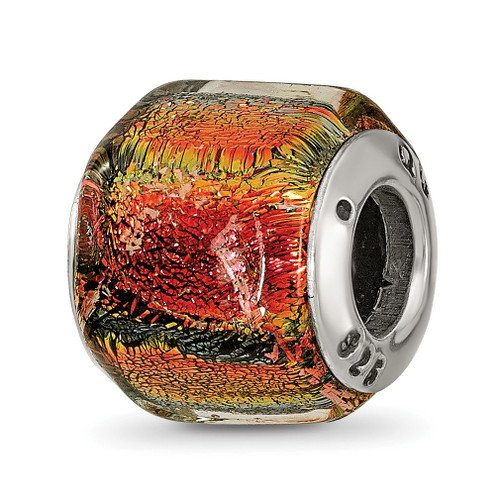 Lex & Lu Sterling Silver Reflections Orange Dichroic Glass Bead LAL4809 - Lex & Lu