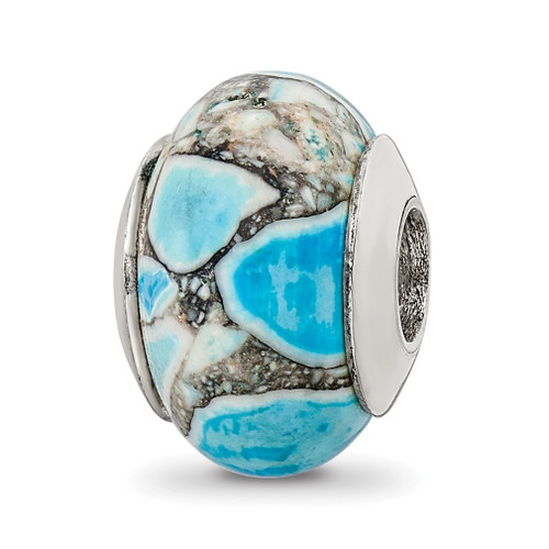 Lex & Lu Sterling Silver Reflections Blue Mosaic Magnesite Stone Bead - Lex & Lu