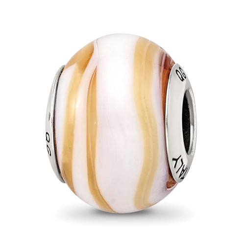 Lex & Lu Sterling Silver Reflections Carmel/White Italian Murano Bead - Lex & Lu