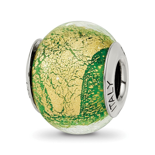 Lex & Lu Sterling Silver Reflections Green/Gold Italian Murano Bead - Lex & Lu