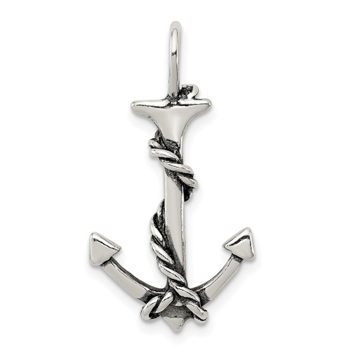 Lex & Lu Sterling Silver 3D Antiqued Anchor and Rope Pendant LAL22248 - Lex & Lu