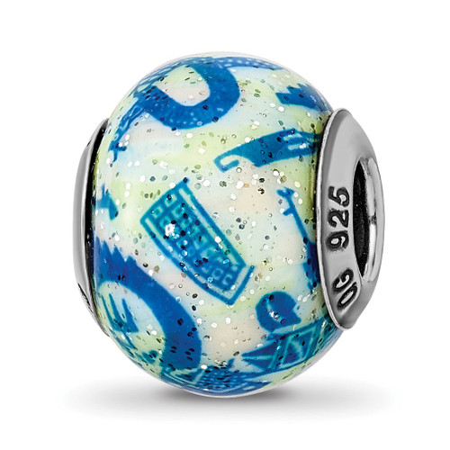 Lex & Lu Sterling Silver Reflections Italian Decorative Blue & White Glass Bead - Lex & Lu