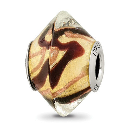 Lex & Lu Sterling Silver Reflections Yellow/Black Italian Murano Glass Bead - Lex & Lu